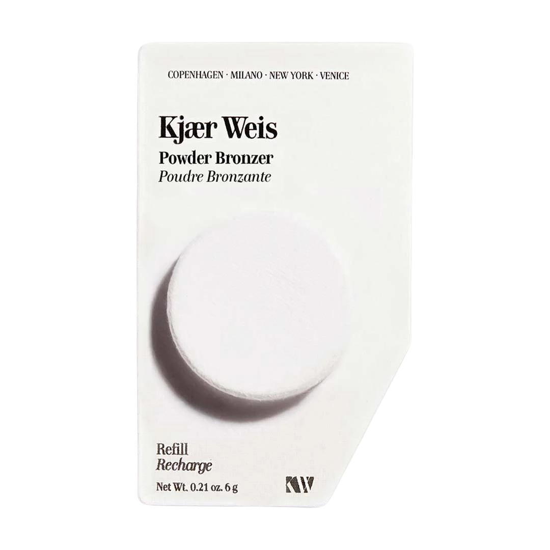 Kjaer Weis Powder Bronzer Refill – white paper card, 6g, round powder, white background – makeup