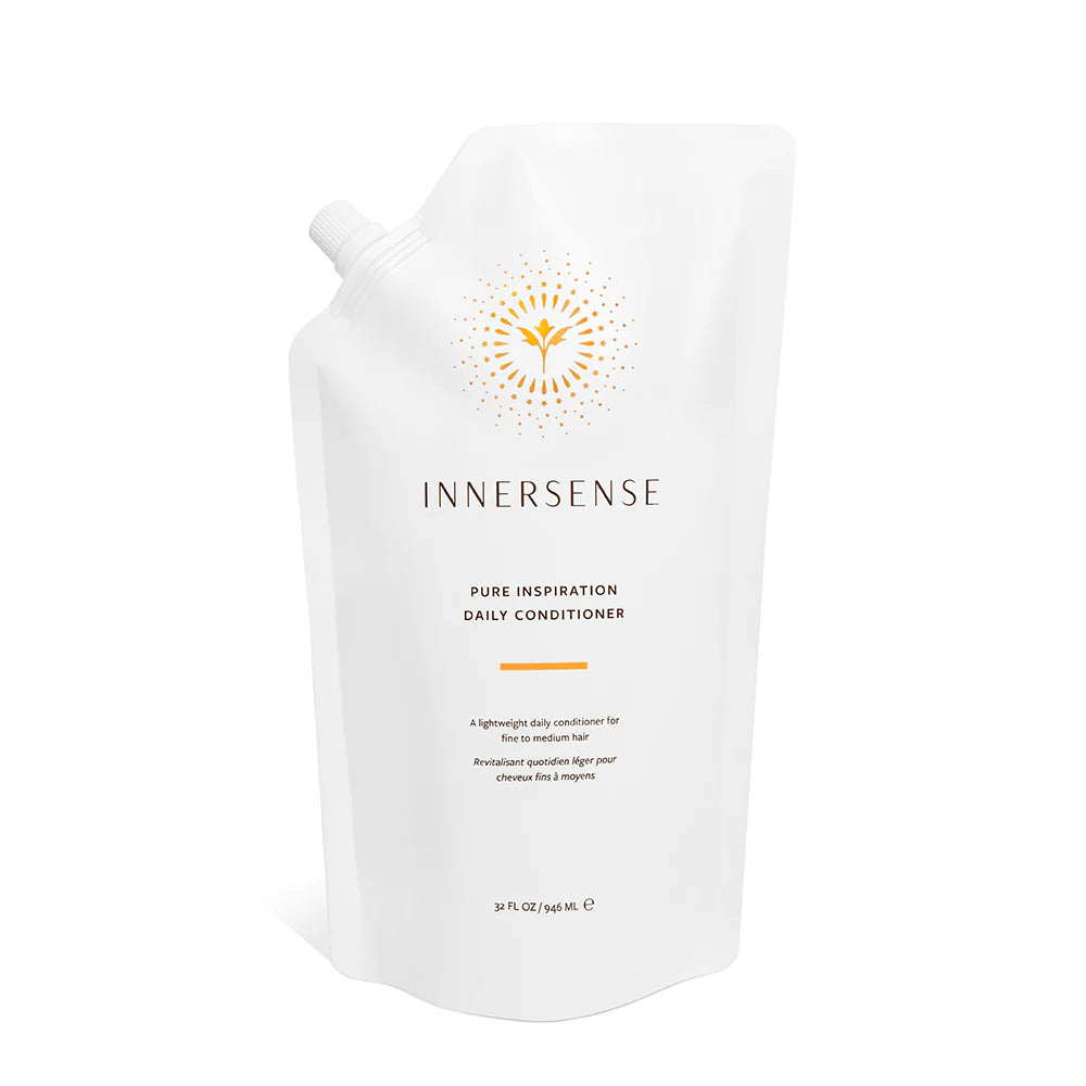 Innersense Pure Inspiration Daily Conditioner Nachfüllpackung – weißes Standbeutel 946ml, orangefarbenes Logo, weißer Hintergrund – Haarpflege