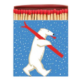 Polarbär auf Ski – matchbox with blue background and red lid – not a beauty product packaging