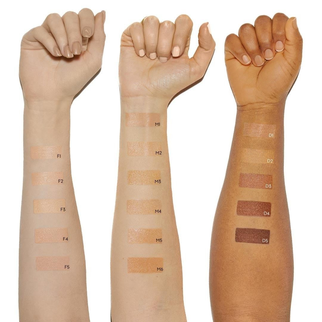 The Beautiful Tint – Farbvarianten auf drei Hauttönen, weißer Hintergrund – Make-up