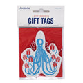 Archivist Geschenkanhänger – Tintenpress-Oktopus, 3er-Pack, weißes Etikett, roter Hintergrund – Geschenkverpackung