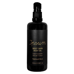 Ipsum Best Skin Body Oil Patchouli & Rose – schwarze Sprühflasche 100ml, schwarzer Verschluss, weißer Hintergrund – Körperpflege