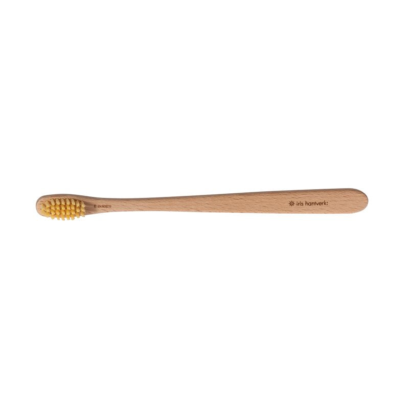 iris hantverk toothbrush with biobased bristles, natural wood, white background – oral care