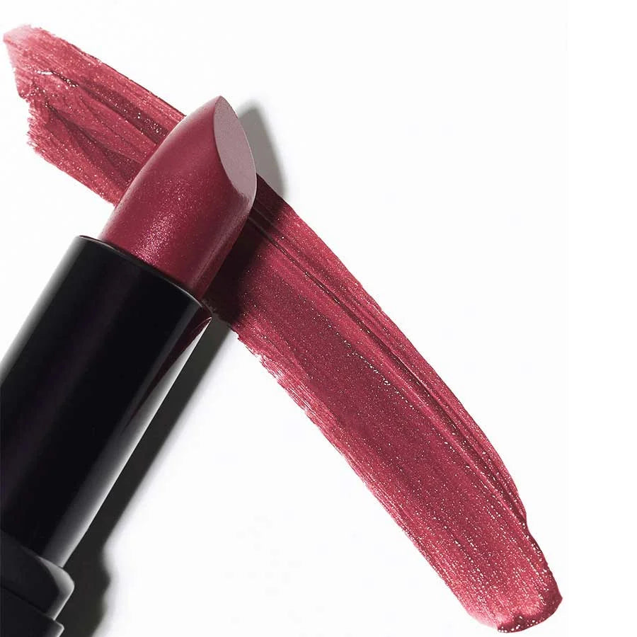 Lipstick 07 Orpine – schwarzer Lippenstiftstift, bordeauxroter Glanz, weißer Hintergrund – Lippenpflege