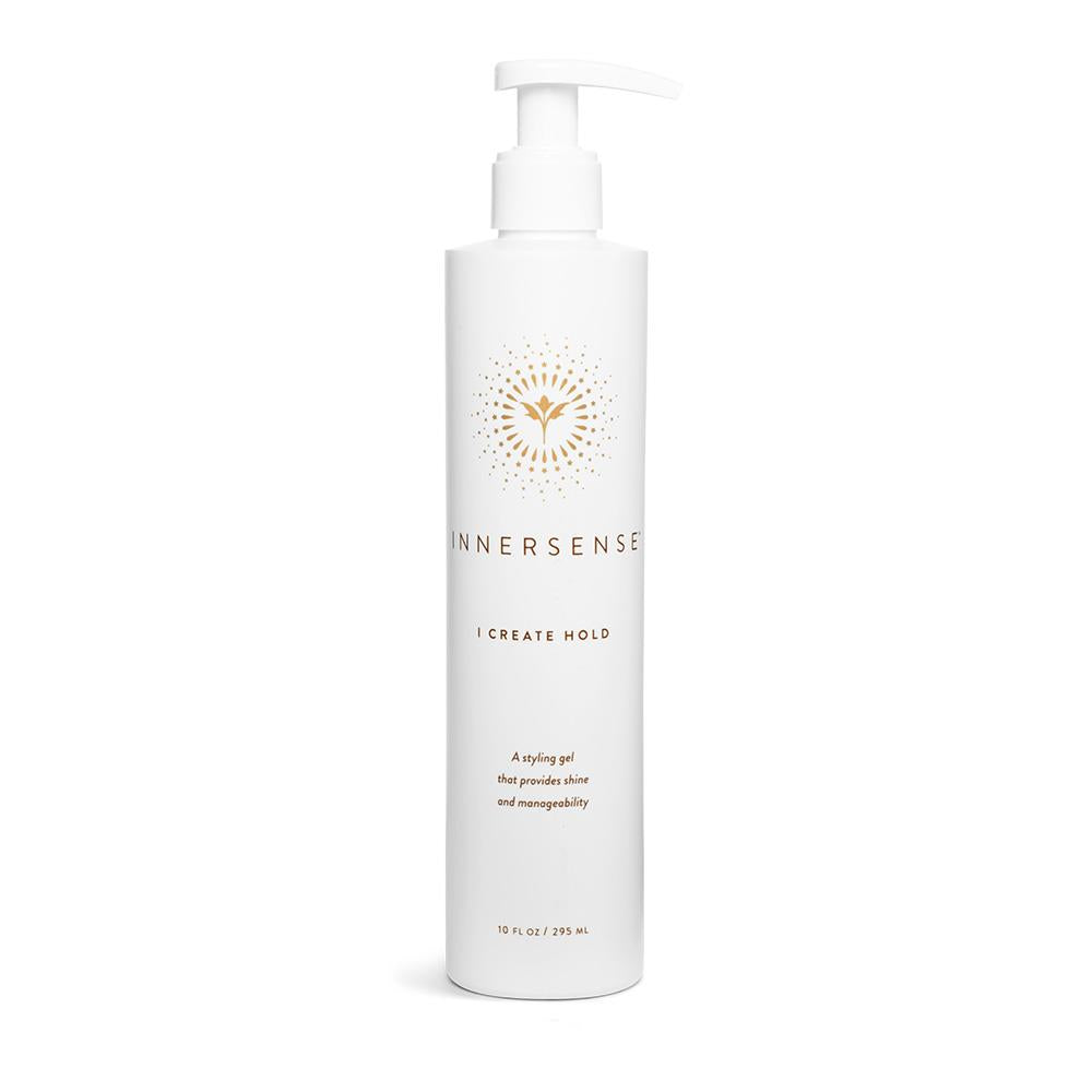 INNERSSENSE I Create Hold – weißes Pumpfläschchen 295ml, goldene Grafik, weißer Hintergrund – Haarpflege