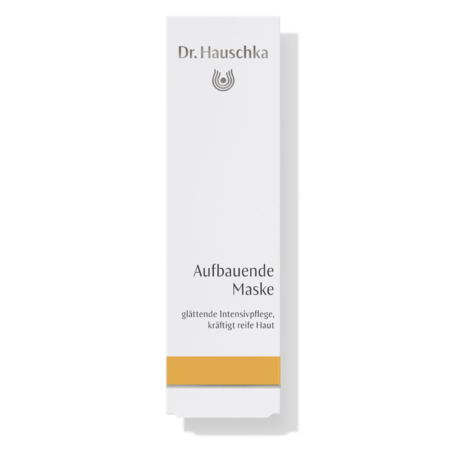 Dr. Hauschka Aufbauende Maske – weiße Tube mit goldener Linie, weißer Hintergrund – Hautpflege