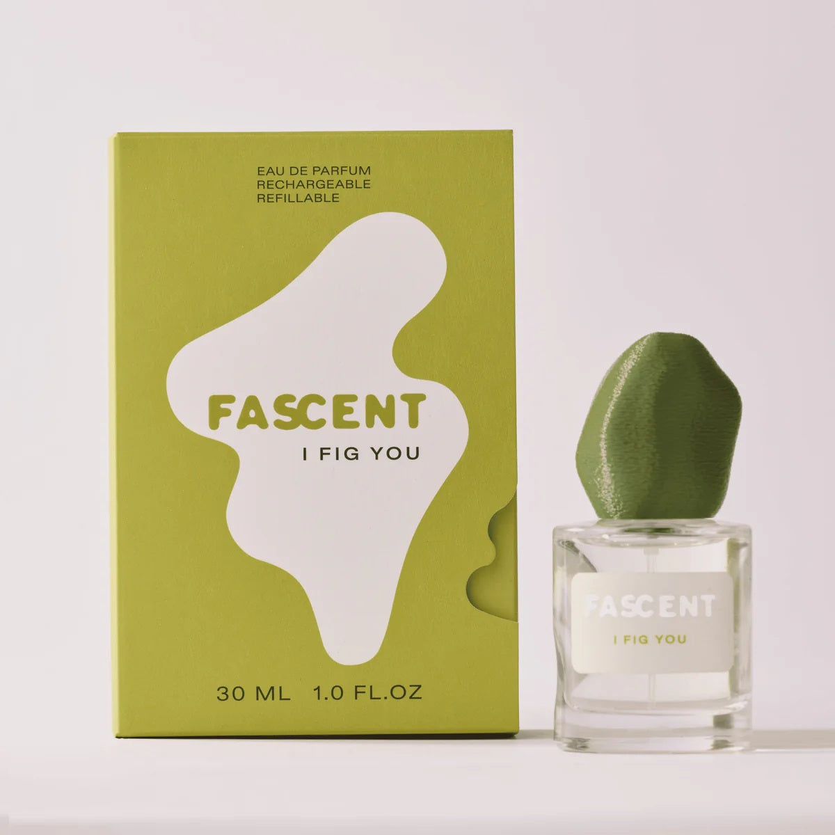 Fascent I Fig You Eau de Parfum – 30ml glass bottle with green cap, olive green box, white background – perfume