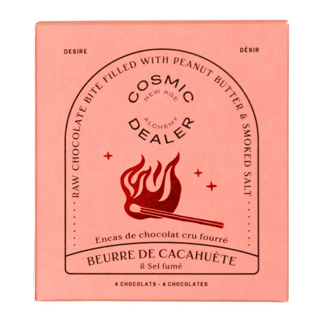 Cosmic Alchemy Dealer Schokolade – rosa Verpackung mit Erdnussbutter & geräuchertem Salz, 4 Stück – Snack