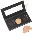 Wow Brow Augenbrauen-Pomade Light Nachfüllung – schwarze Palette mit Spiegel, beige Farbe, weißer Hintergrund – Augenbrauenstyling