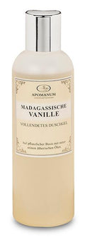 Apomatum Madagassische Vanille Duschgel – cremefarbene Flasche mit silbernem Deckel, weißem Hintergrund – Körperpflege