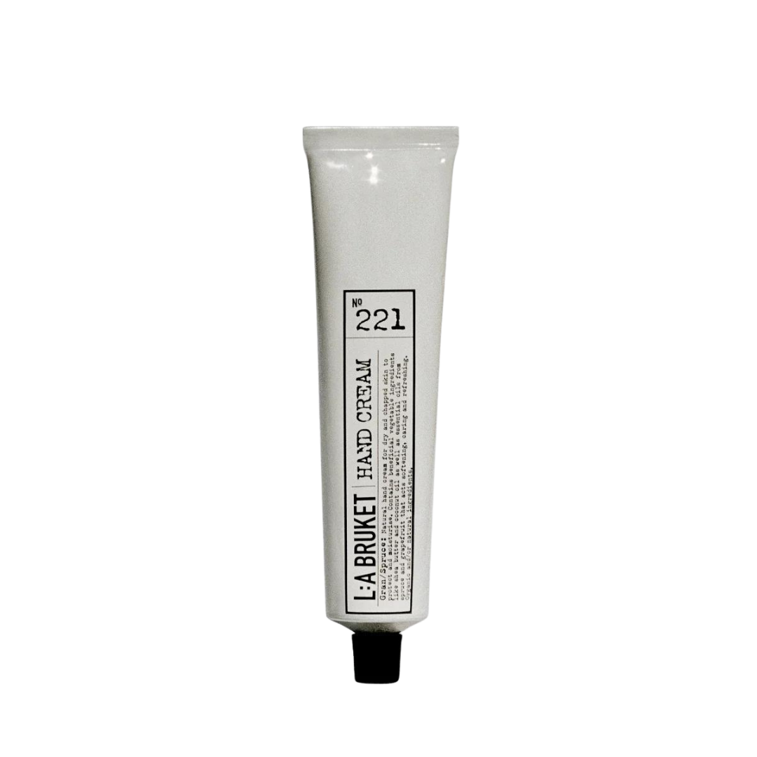 L:A BRUKET Handcreme Nr. 221 Gran/Spruce – weiße Tube mit schwarzem Deckel, weißer Hintergrund – Handpflege