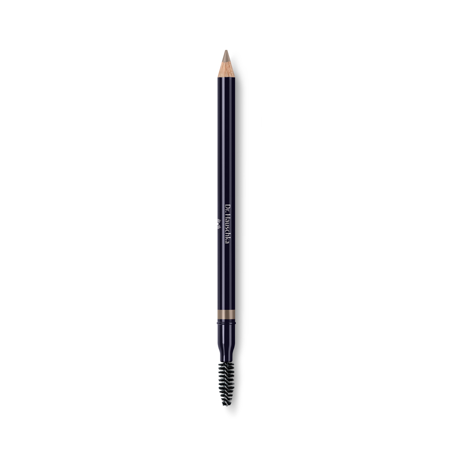 Dr. Hauschka Augenbrauenstift – dunkelblauer Stift mit Bürste, weißer Hintergrund – Augenbrauenstyling
