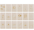 Cosmic Intentions Karten-Set – 18 goldene Karten mit kosmischen Symbolen auf cremefarbenem Hintergrund – spirituelle Schönheit