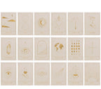 Cosmic Intentions Karten-Set – 18 goldene Karten mit kosmischen Symbolen auf cremefarbenem Hintergrund – spirituelle Schönheit