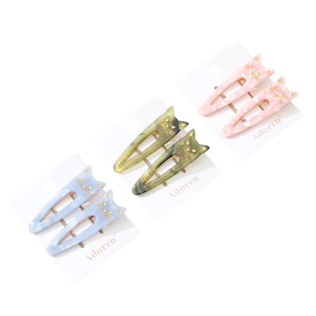 Adorro Cat Hair Clips – oval hair clips in pastel colors on white card – hair styling