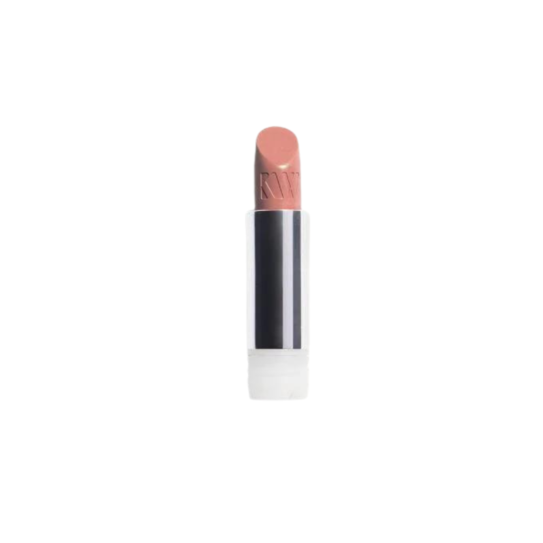 Lip Stick Calm Refill – rosafarbener Lippenstift in transparenter Tube, weißer Hintergrund – Make-up