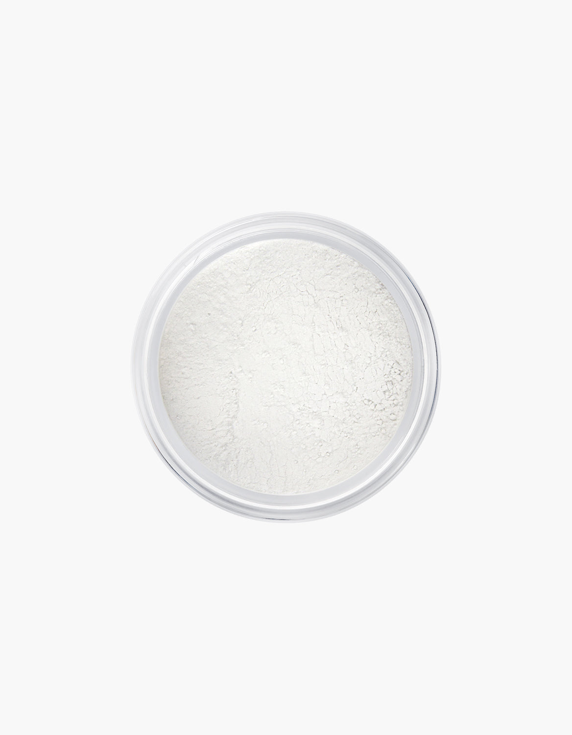 Silk Finish Powder Translucent – durchsichtige Dose mit weißem Puder, weißer Hintergrund – Make-up