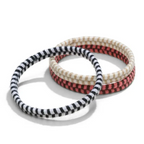 Plastic Free Bracelet Hair Ties Wanderlust – striped black-white, red-black, beige-white on white background – hair care