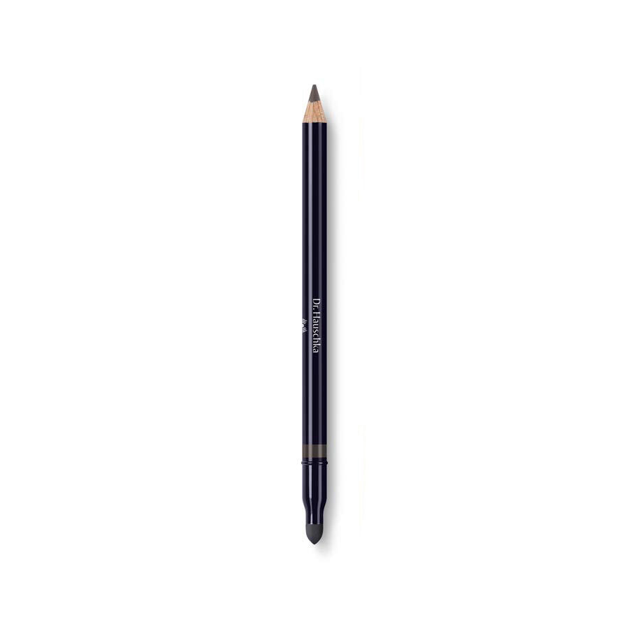 Dr. Hauschka Eye Definer 05 Taupe – dunkelblaue Augenbrauenstiftverpackung mit Spitzer, weißer Hintergrund – Augen-Make-up