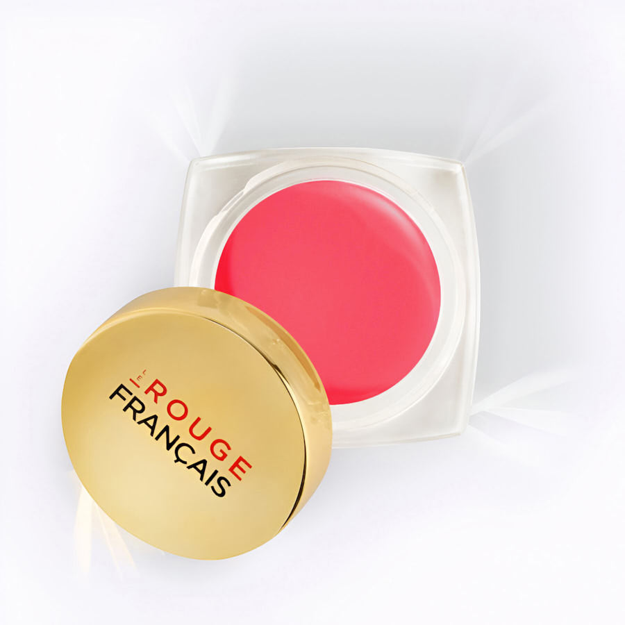 Le Baume Teinté Lips Vannina – glänzende Koralle in quadratischem Glas, goldener Deckel, weißer Hintergrund – Lippenpflege