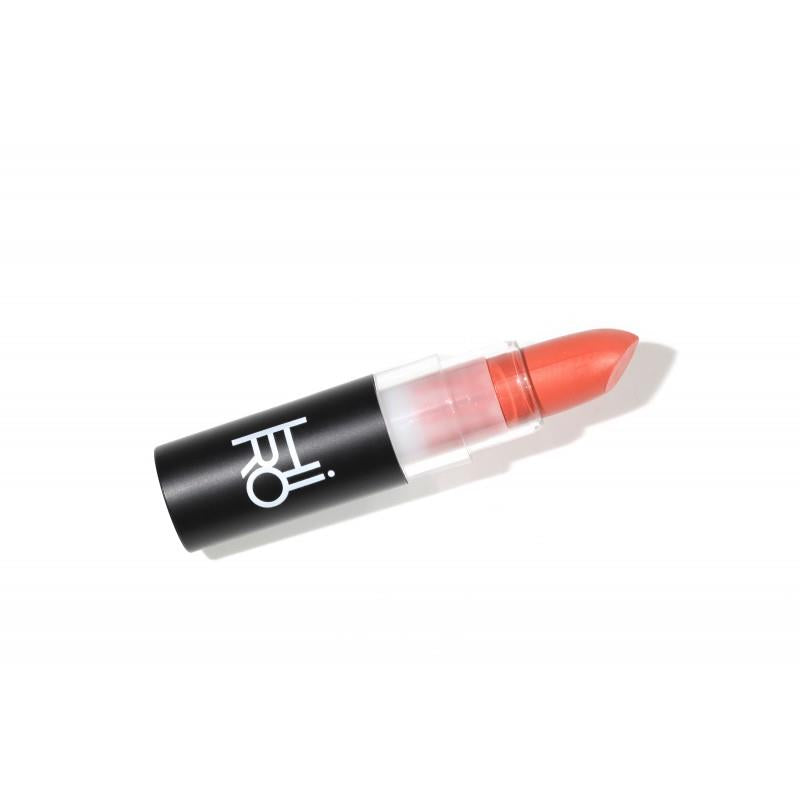 Lipstick Yeah – schwarzer Lippenstift-Tube mit transparentem Deckel, orangefarbener Stift, weißer Hintergrund – Lippenmakeup