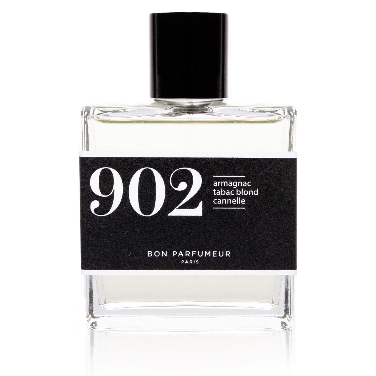 902 Armagnac Parfüm – klares Glasflakon 100ml, schwarzer Deckel, weißer Hintergrund – Parfum