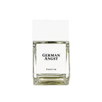German Angst Parfum – klares Glasflakon 50ml, weißer Deckel, weißer Hintergrund – Parfüm