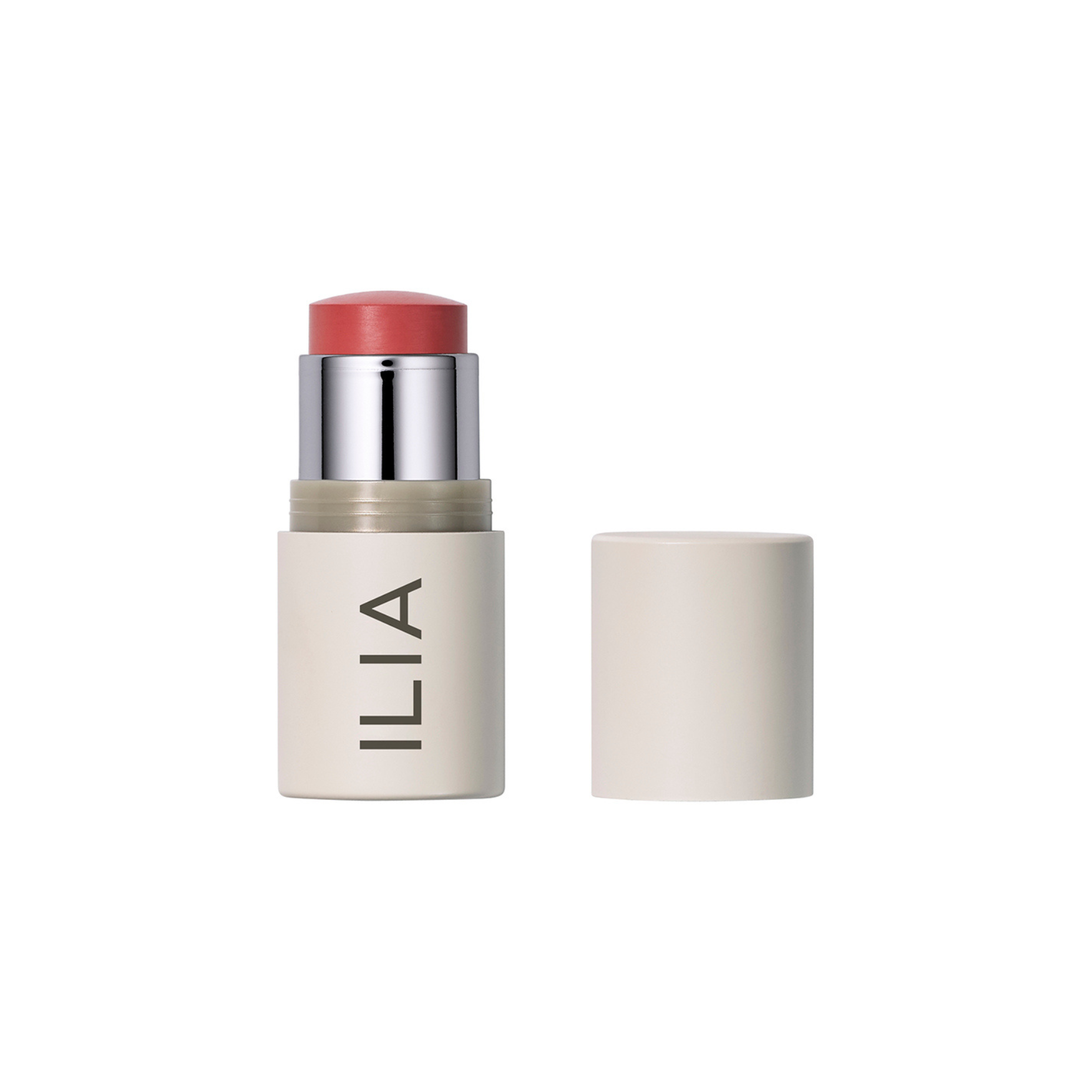 ILIA Multi-stick in a beige tube with red product on a white background, makeup