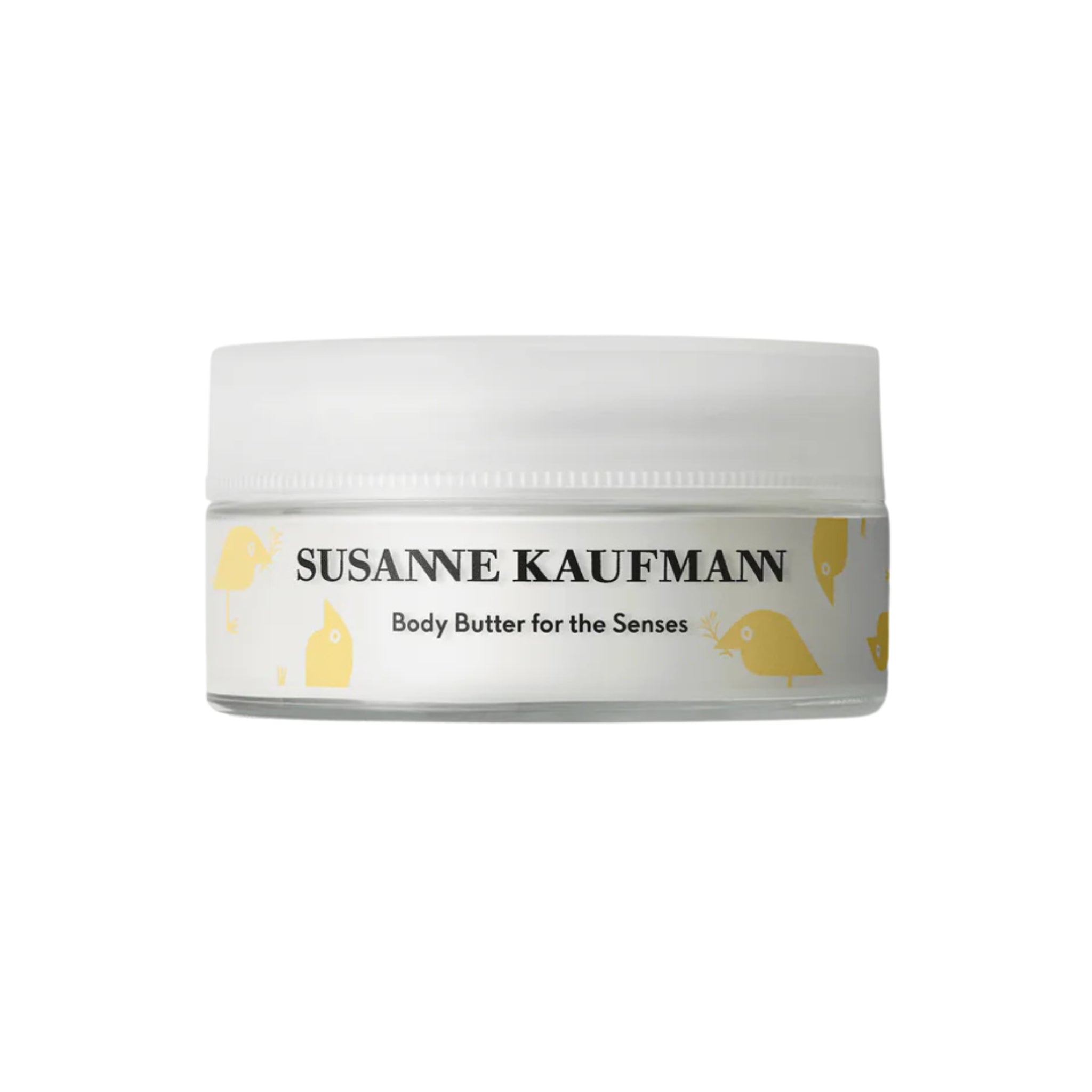 Susanne Kaufmann Body Butter for the Senses im Glas mit weißem Deckel auf weißem Hintergrund, Hautpflege