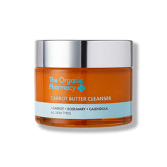 The Organic Pharmacy Carrot Butter Cleanser im Tiegel mit silbernem Deckel auf weißem Grund, Hautpflege