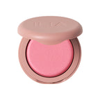 ILIA Soft Focus Blurring Blush in a dusty rose compact on a white background, makeup