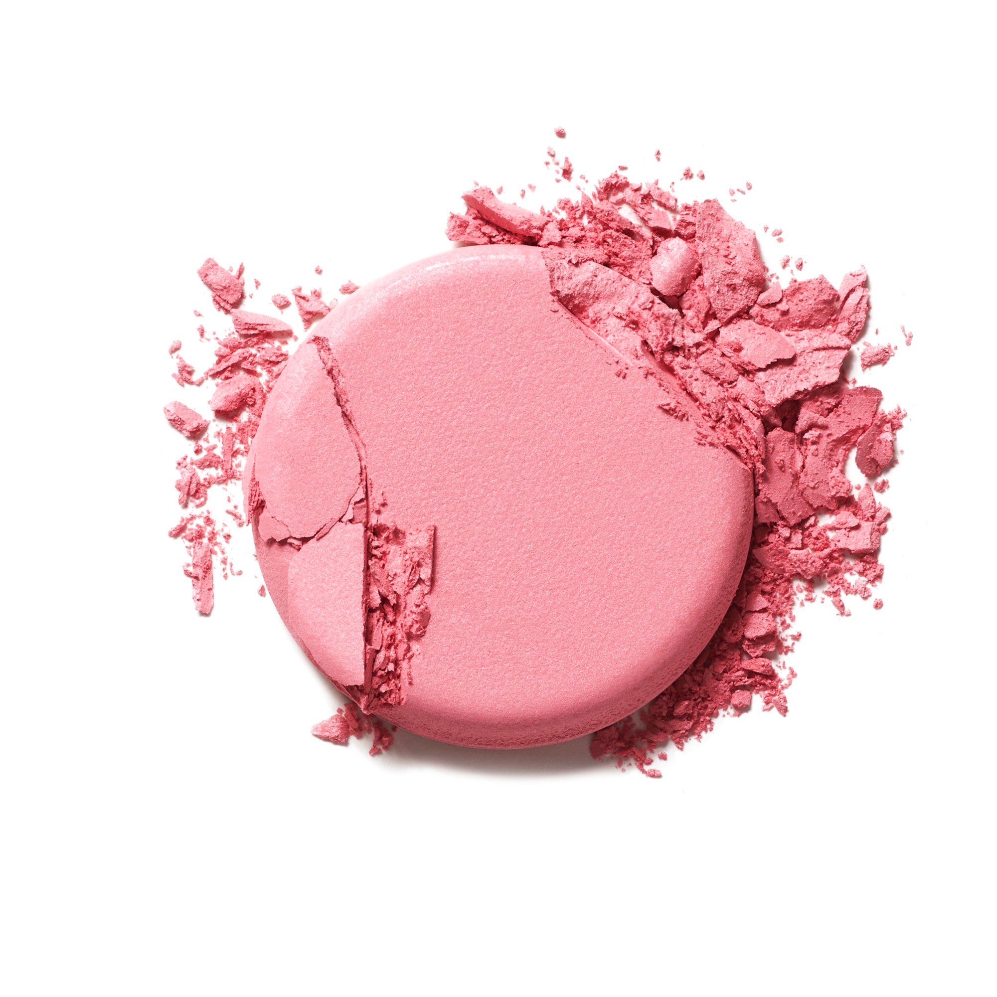 Soft Focus Blurring Blush in pink pressed powder on a white background, makeup