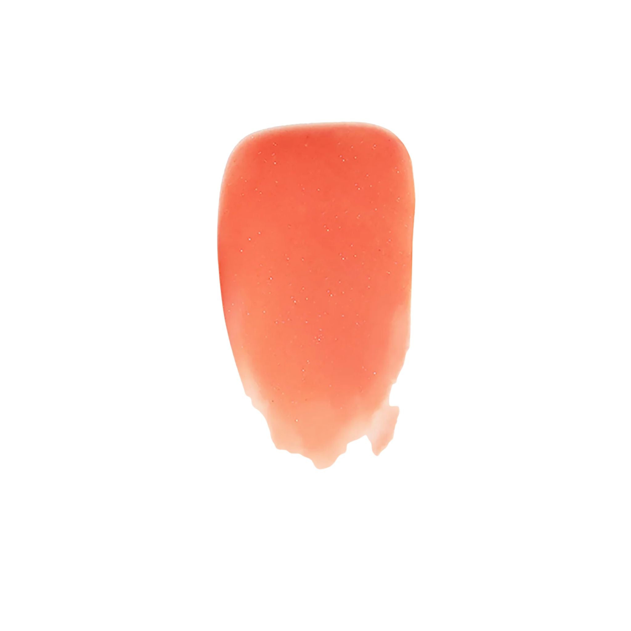 Color swatch of Lip Gloss Courage in a coral red shade on a white background, lip care.