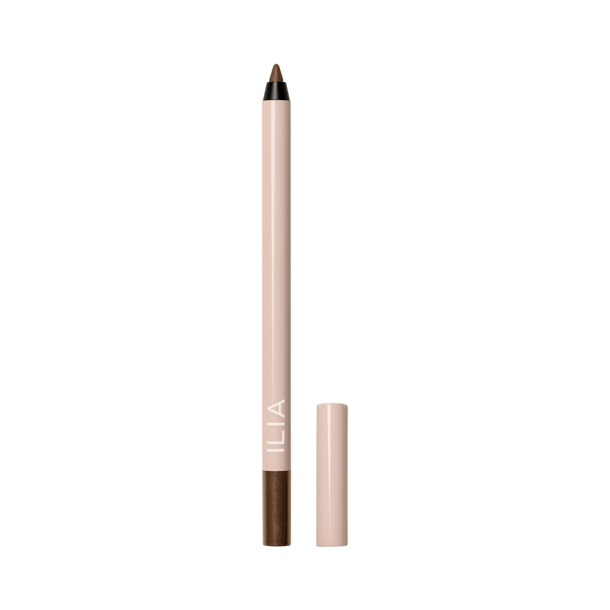 ILIA Thru Line Waterproof Eyeliner Stift in Beige mit brauner Mine vor weißem Hintergrund, Augen-Make-up.