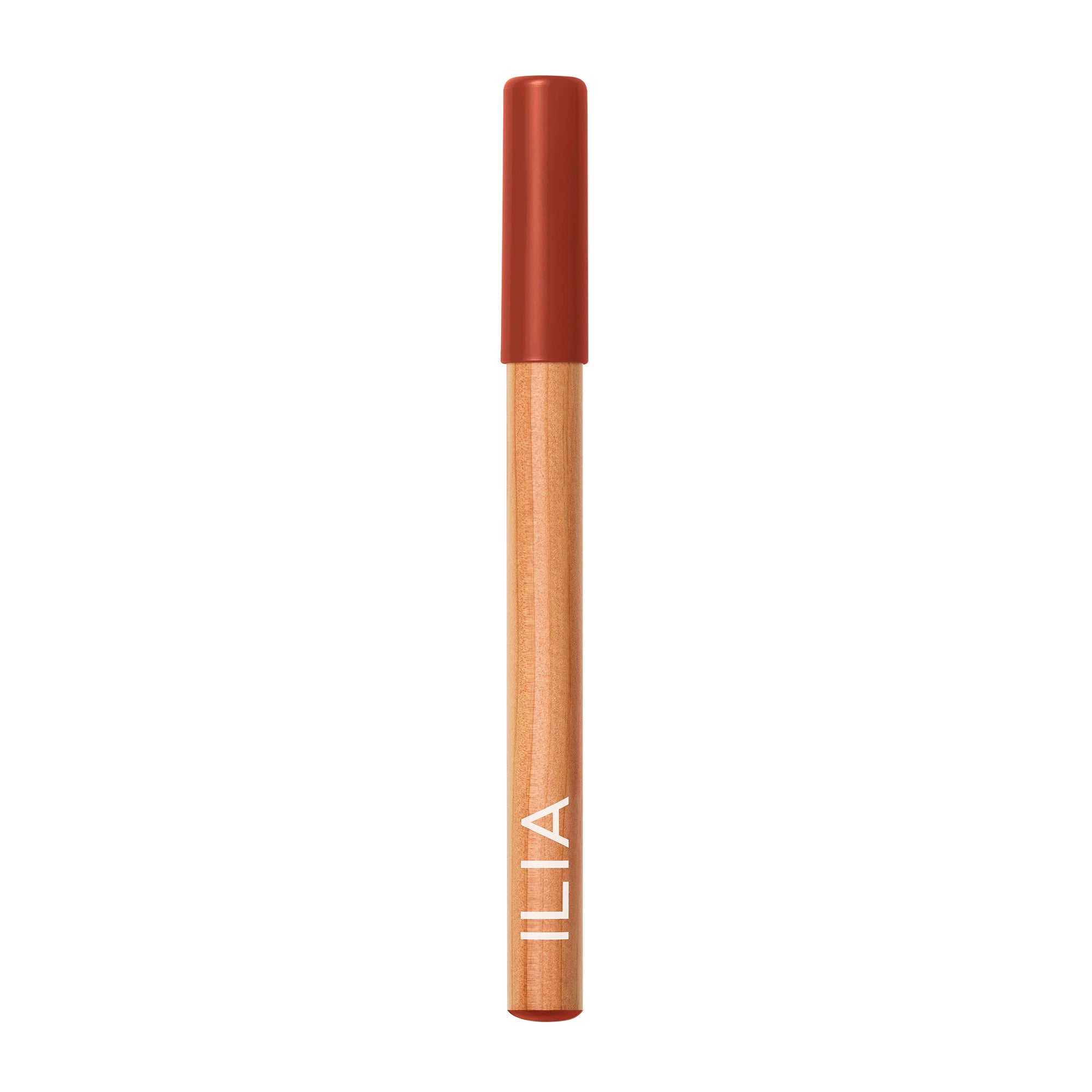 ILIA Lip Sketch Hydrating Crayon in a light brown pencil with a red cap on a white background, lip care