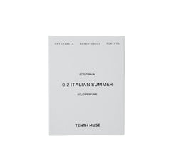 Tenth Muse 0.2 Italian Summer Solid Perfume, white square cardboard packaging against a white background.