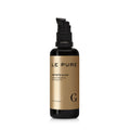 Le Pure Infinite Glow, schwarze Flasche mit goldetem Etikett und Pumpe auf weißem Hintergrund, Hautpflege