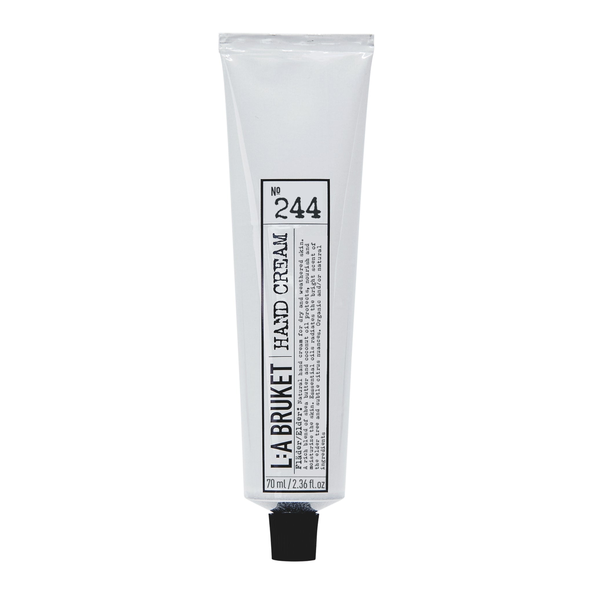 L:A Bruket No. 244 Handcreme in einer weißen Tube mit schwarzem Verschluss, 70 ml, Hautpflege.