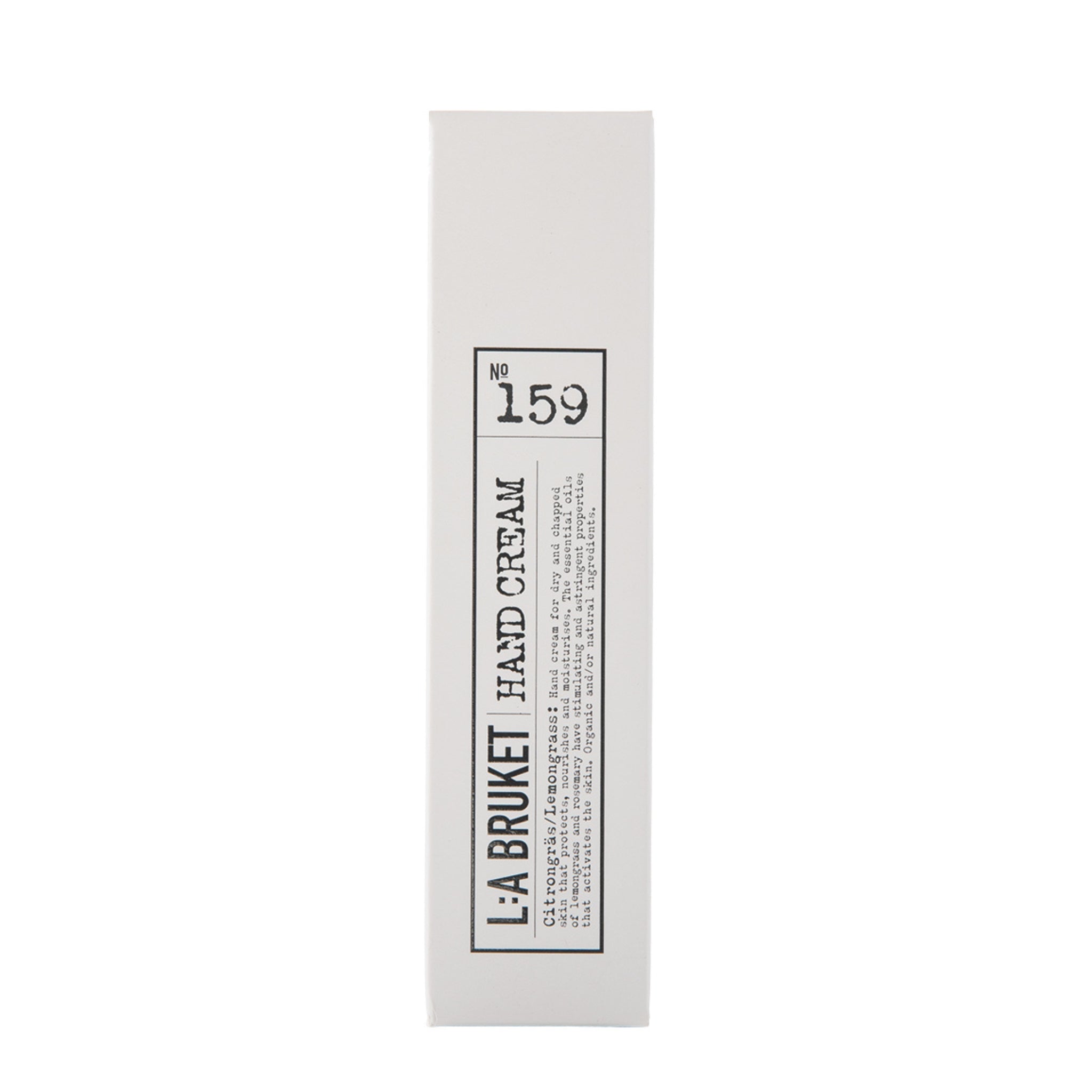 L:A Bruket No. 159 Handcrème Citrongräs in weißer Verpackung vor weißem Hintergrund, Hautpflege