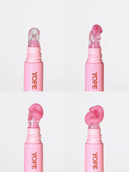 Lana V Strawberry Butter Glaze in einer rosa Flasche mit Pumpspender auf weißem Hintergrund, Lippenpflege.
