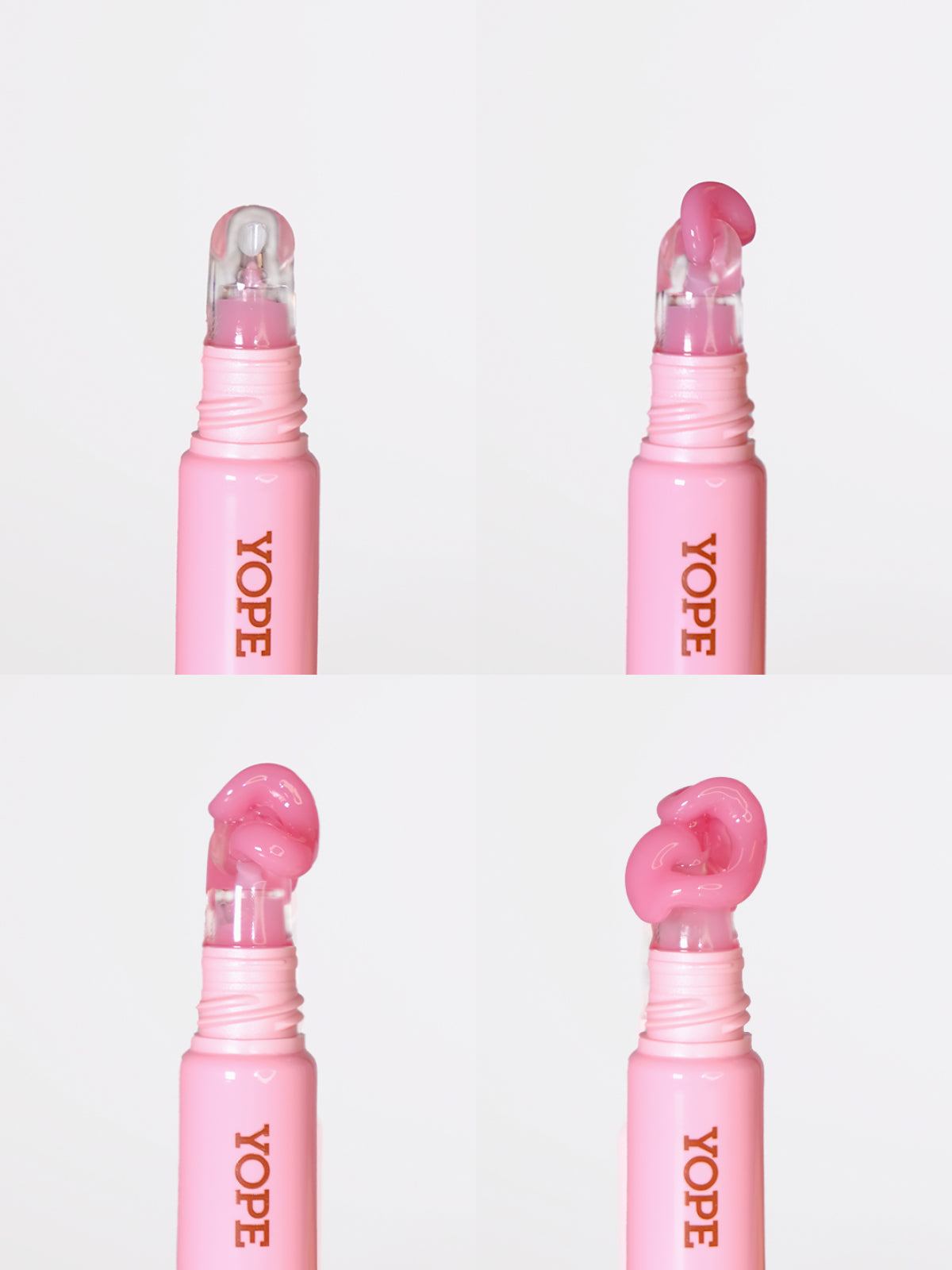 Lana V Strawberry Butter Glaze in einer rosa Flasche mit Pumpspender auf weißem Hintergrund, Lippenpflege.