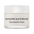 Susanne Kaufmann Nourishing Rich Cream in a white jar with white lid on white background, skin care