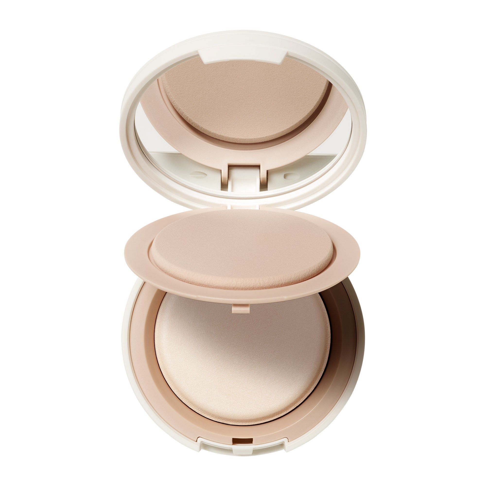 Soft Focus Finishing Powder im weißen runden Tiegel mit Spiegel auf weißem Hintergrund, Make-up Puder
