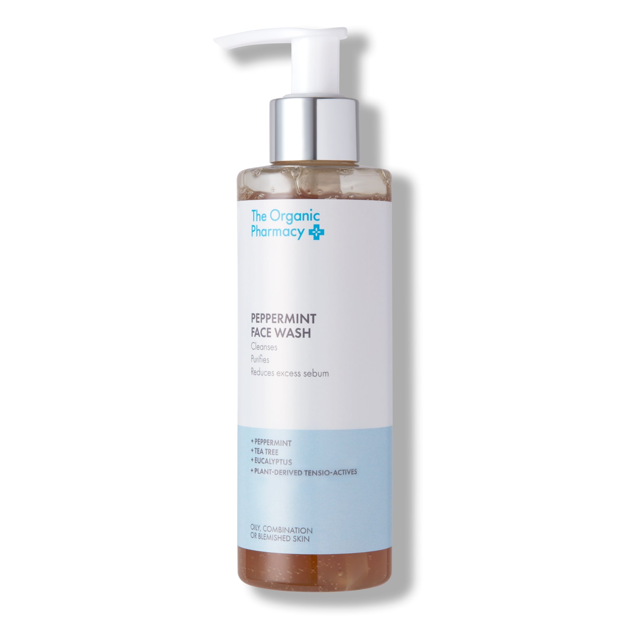 The Organic Pharmacy Peppermint Face Wash in einer Flasche mit Pumpe auf weißem Hintergrund, Hautpflege