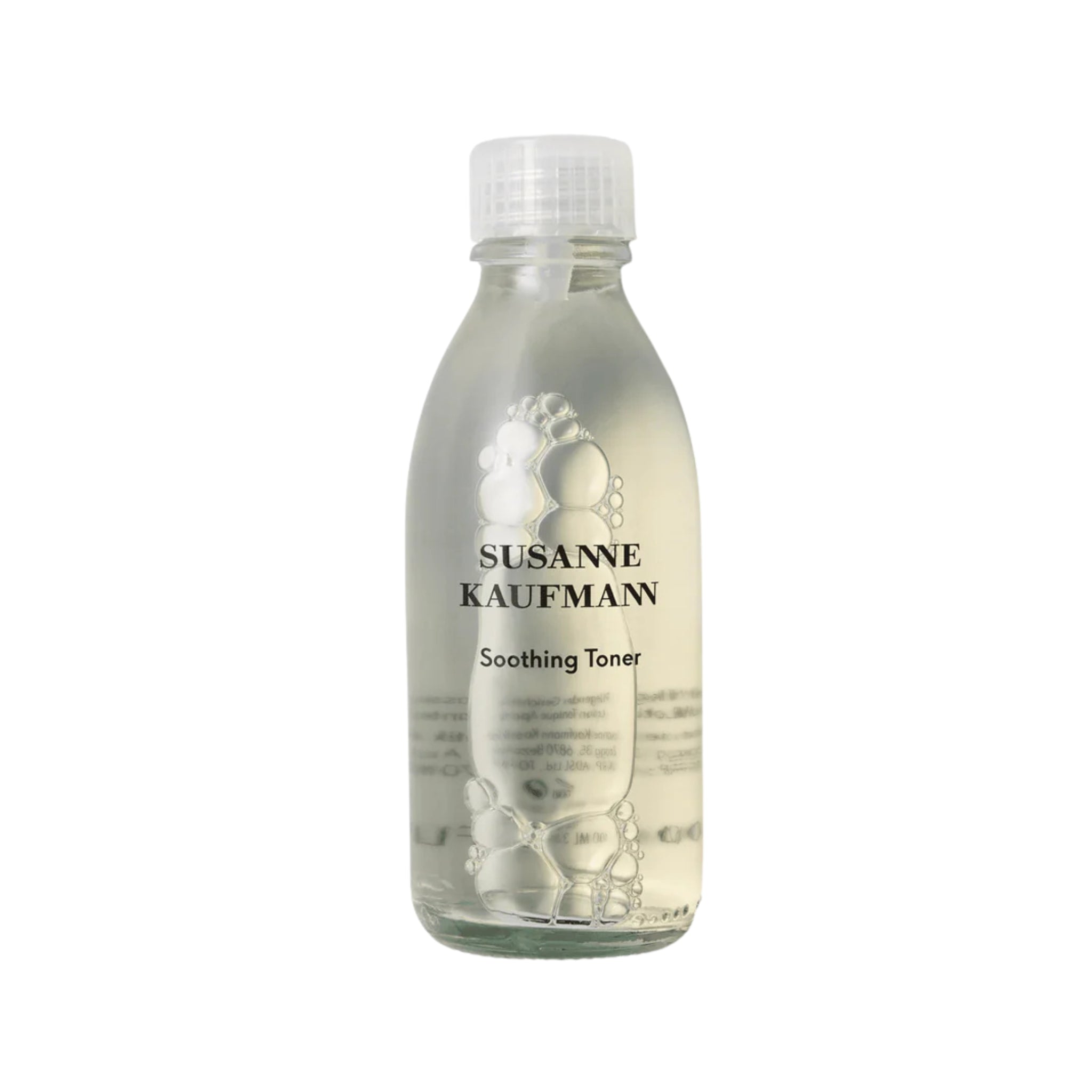 Susanne Kaufmann Soothing Toner in einer durchsichtigen Flasche mit weißem Schraubverschluss auf weißem Grund, Hautpflege