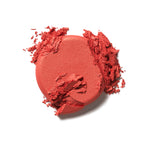 Soft Focus Blurring Blush coral red texture swatch on white background, makeup