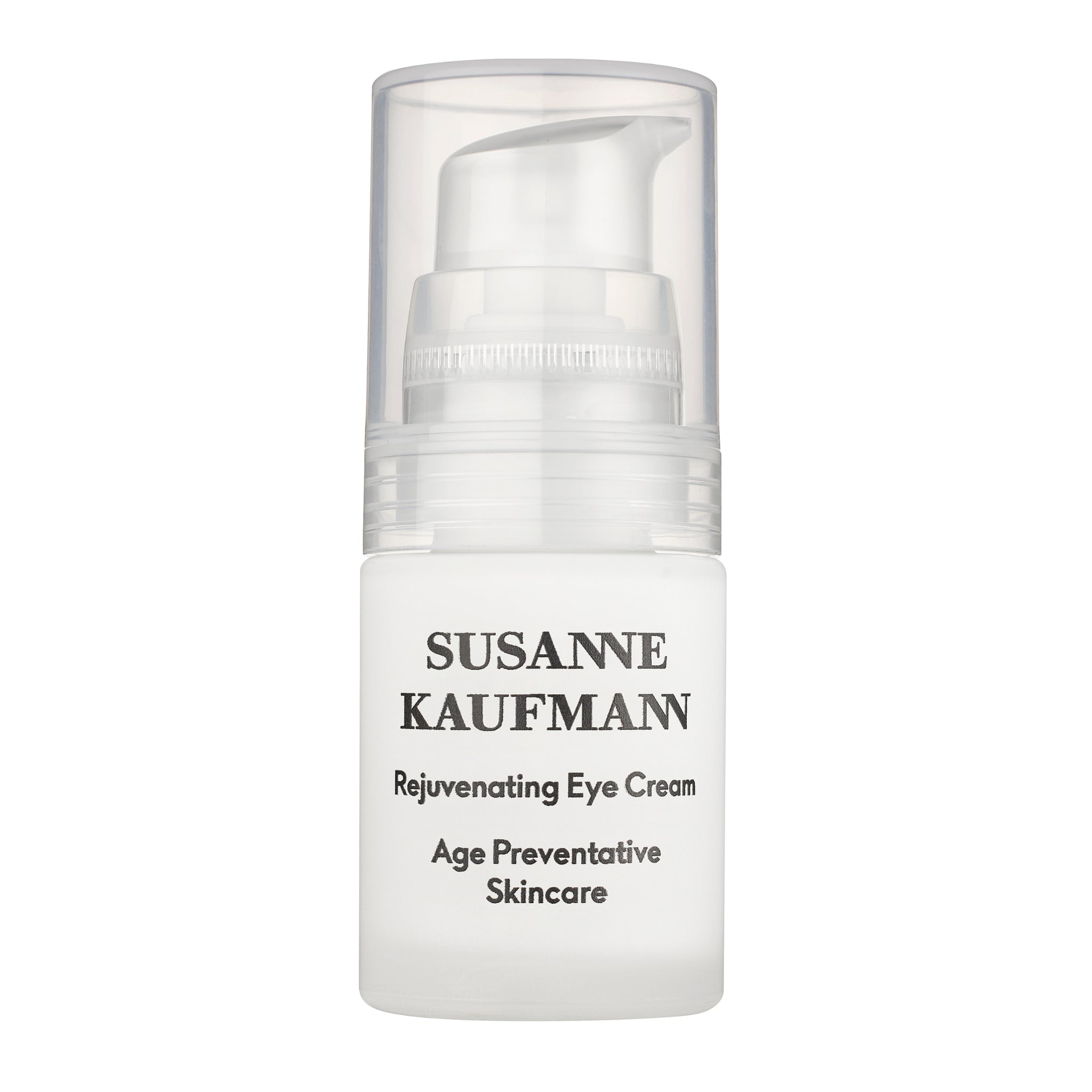 Susanne Kaufmann Rejuvenating Eye Cream in Flasche mit Pumpspender auf weißem Hintergrund, Hautpflege