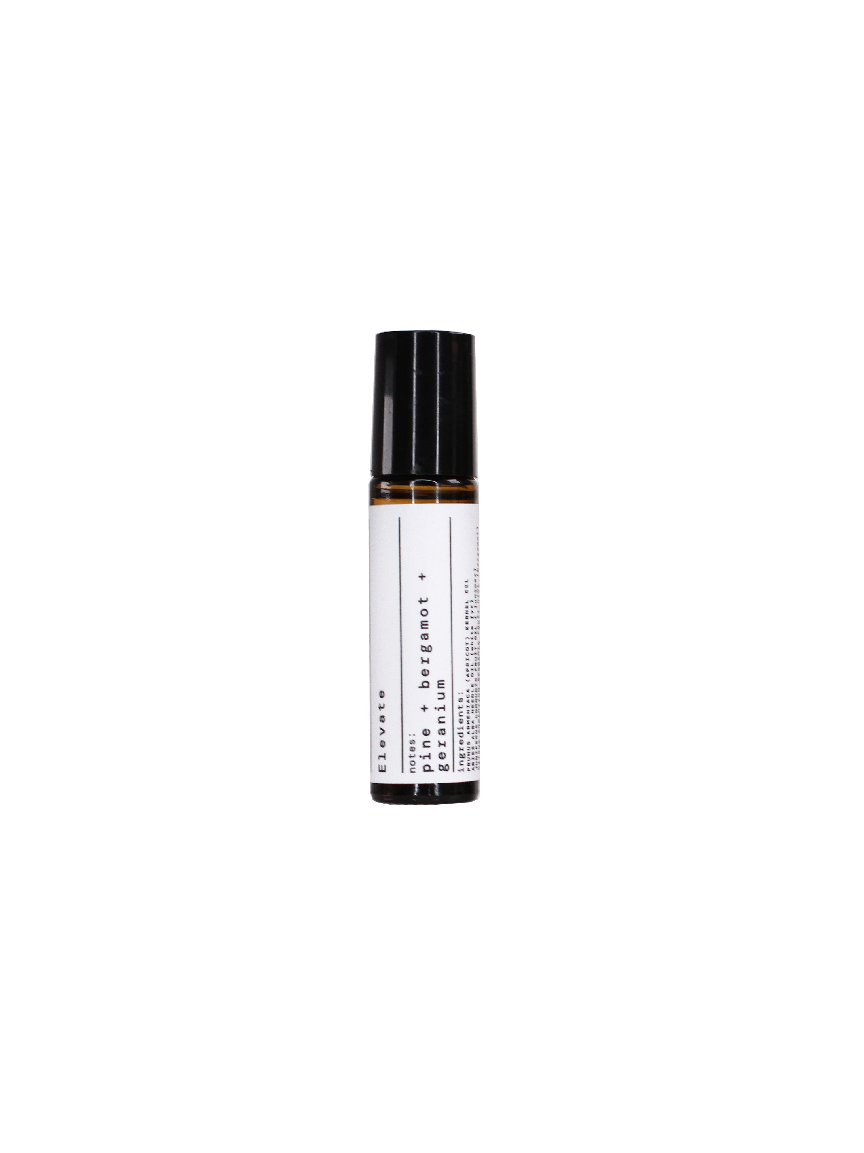 Elevate Aroma Roll-on in einer Flasche mit schwarzem Verschluss auf schwarzem Hintergrund, ätherisches Öl