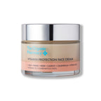 The Organic Pharmacy Vitamin Protection Face Cream in a jar with silver lid on white background, skin care