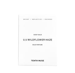 Tenth Muse 0.5 Wildflower Haze, weiße Kartonverpackung eines festen Parfums vor weißem Hintergrund.